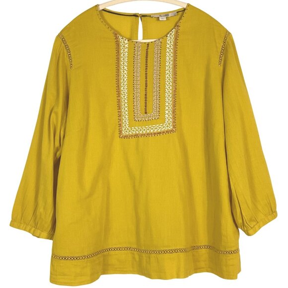 Boden Yellow Gold Beaded Embroidered Cotton Pullover Tunic Shirt, US16 - Picture 1 of 13
